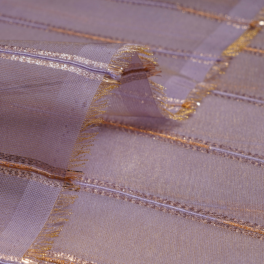 Lilac Color Zari Striped Viscose Tissue Fabric