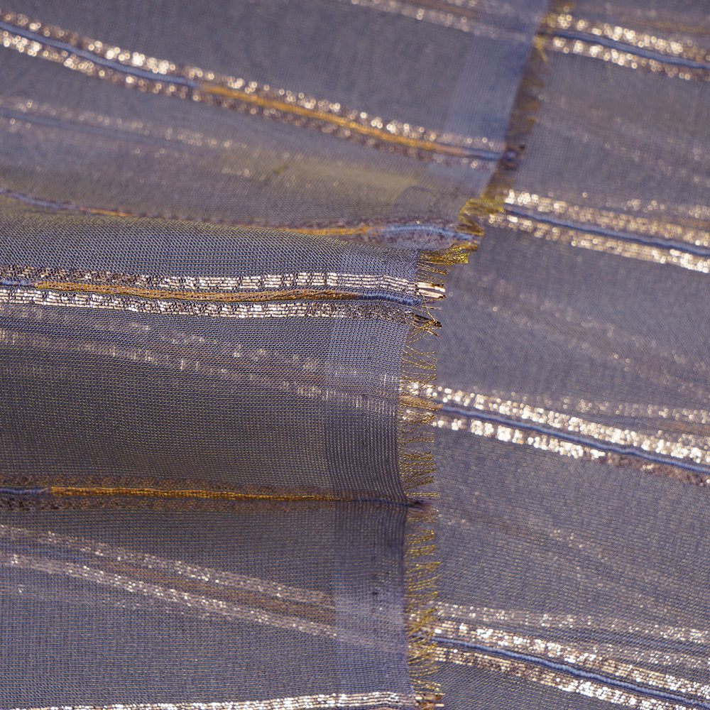 Light Steel Blue Color Zari Striped Viscose Tissue Fabric