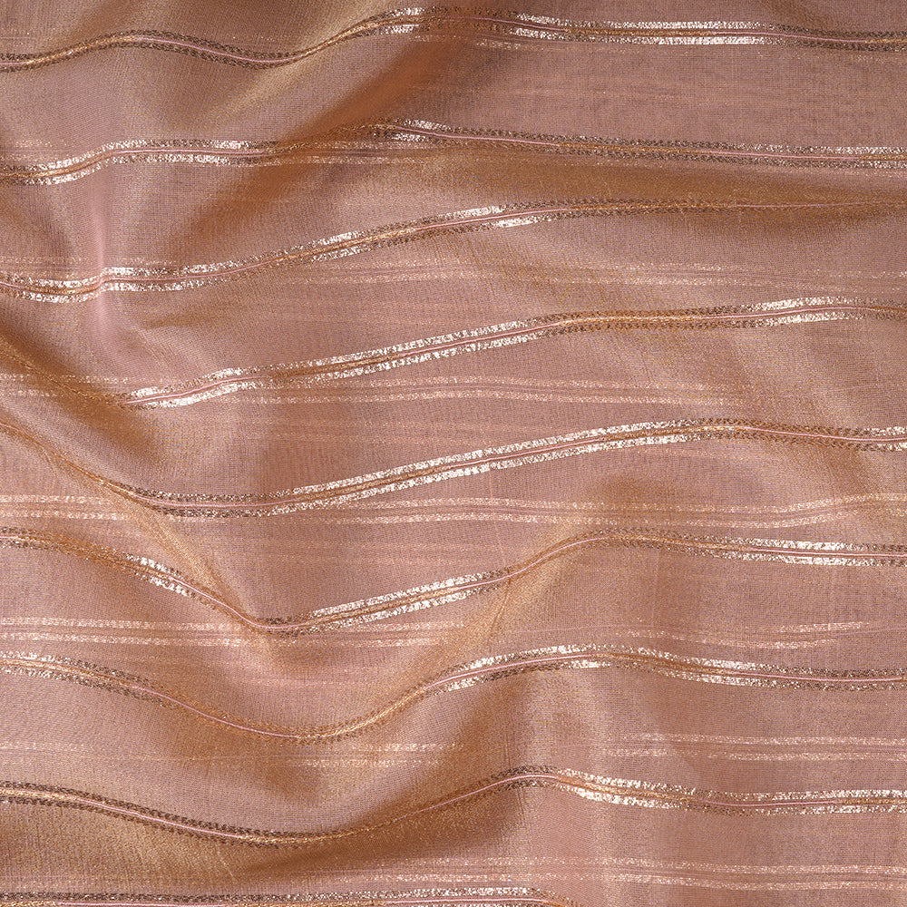 Deep Peach Color Zari Striped Viscose Tissue Fabric