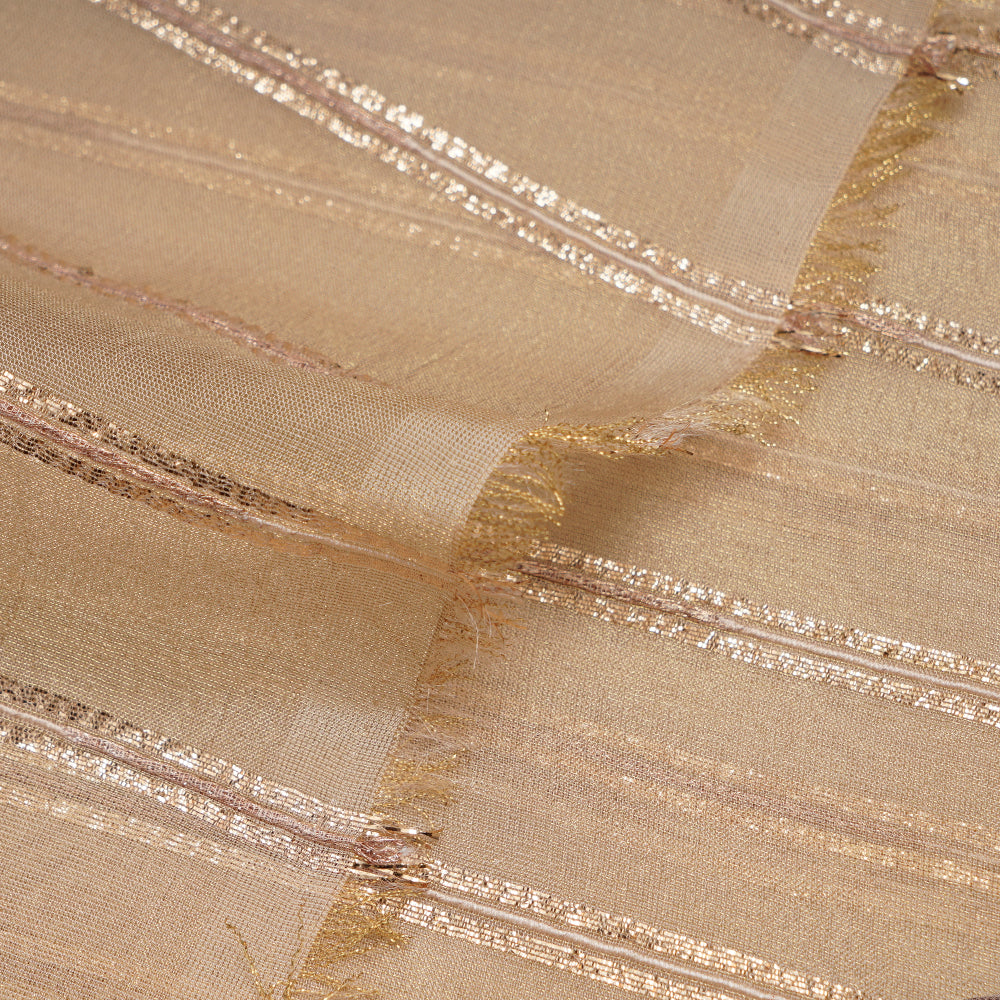 Golden Color Zari Striped Viscose Tissue Fabric
