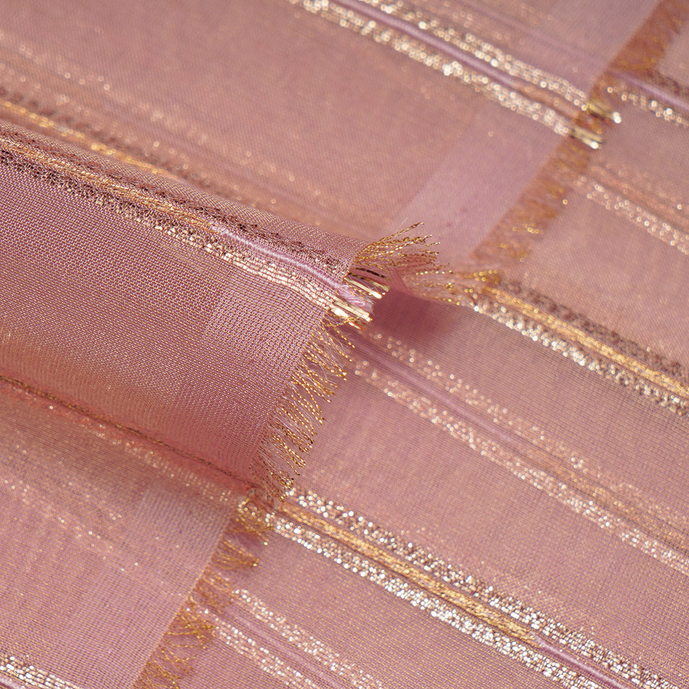 Light Pink Color Zari Striped Viscose Tissue Fabric