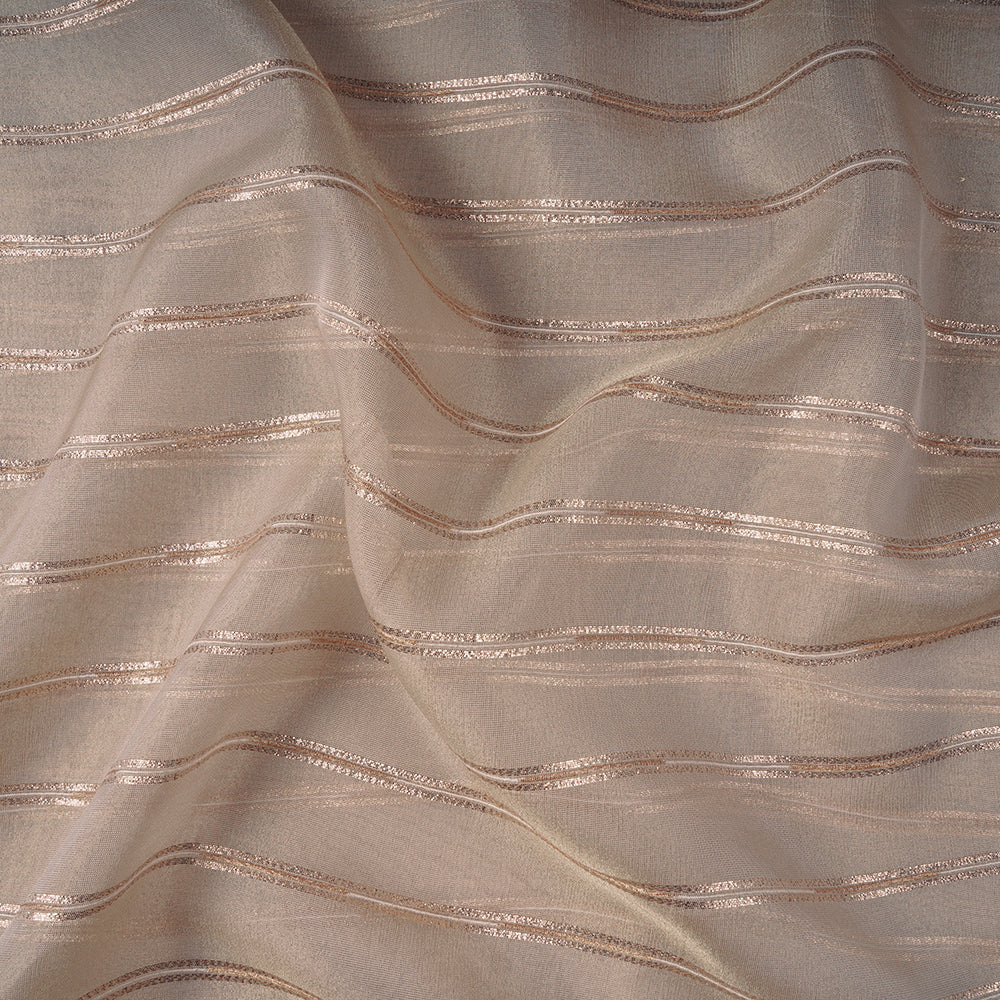 Cream Color Zari Striped Viscose Tissue Fabric