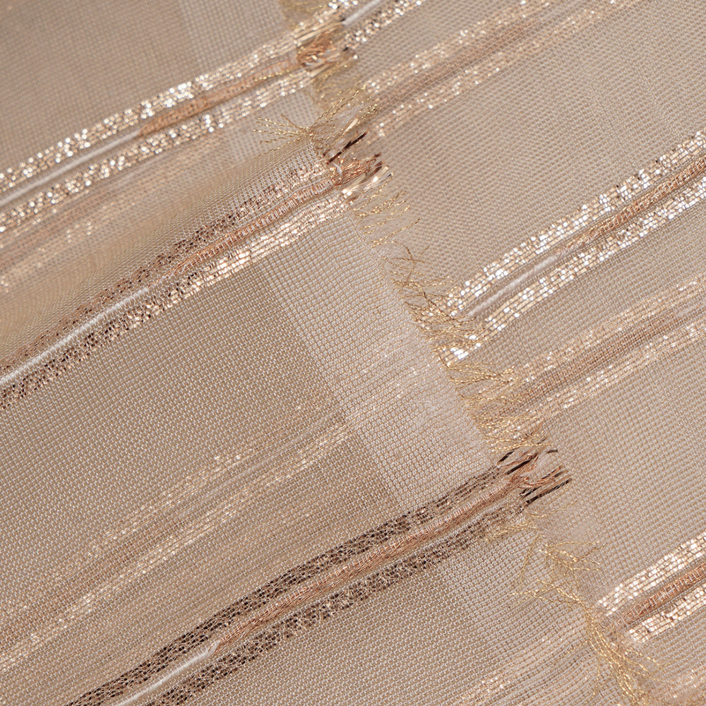 Cream Color Zari Striped Viscose Tissue Fabric