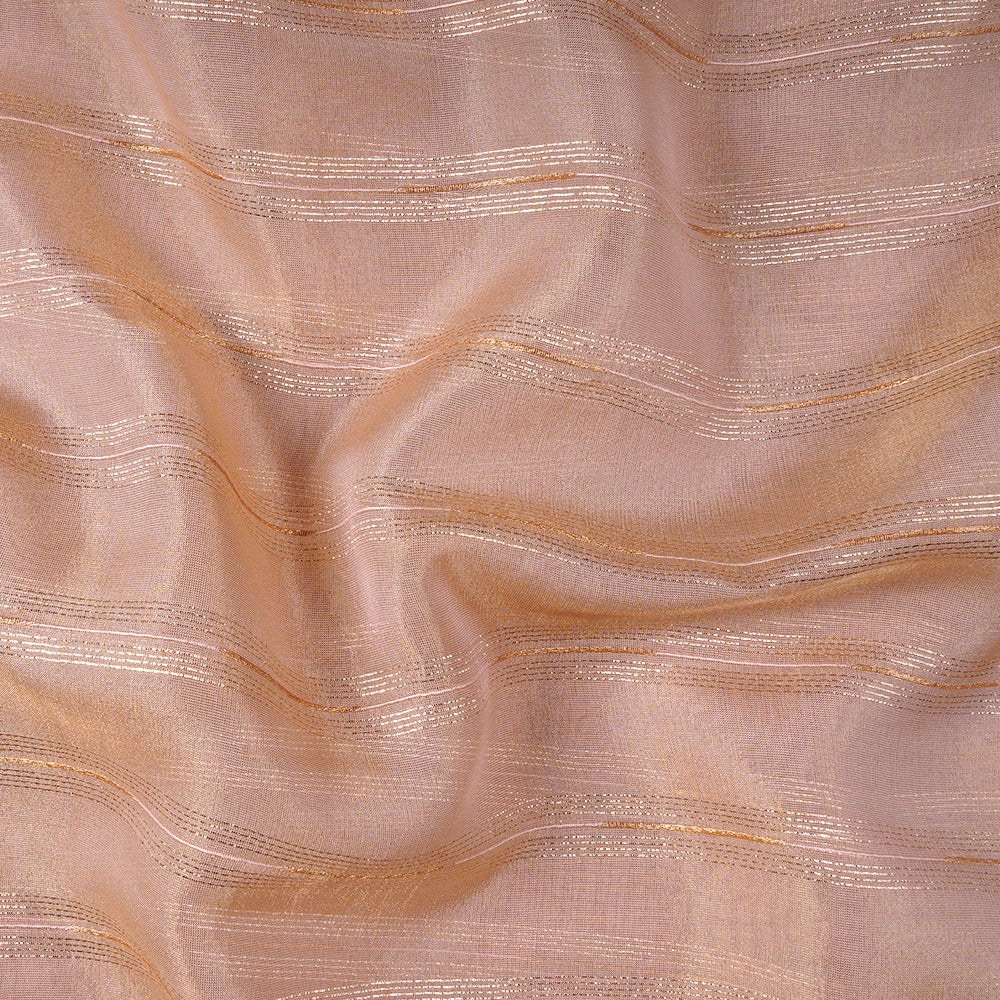 Peach Puff Color Zari Striped Viscose Tissue Fabric