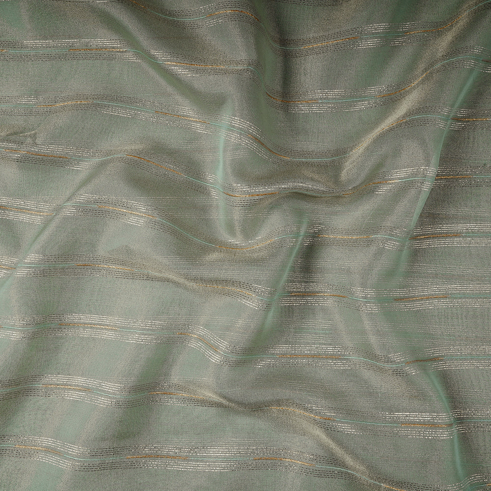 Magic Mint Color Zari Striped Viscose Tissue Fabric