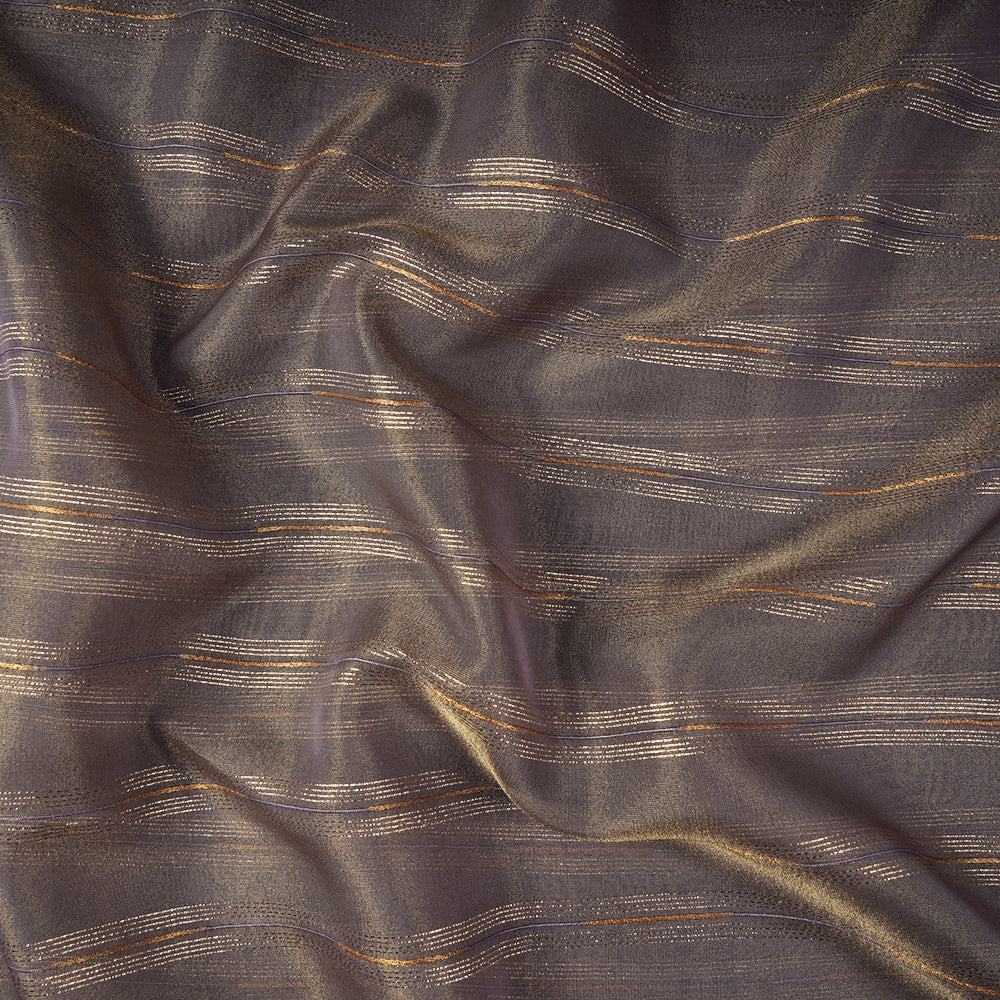 Grey Color Zari Striped Viscose Tissue Fabric