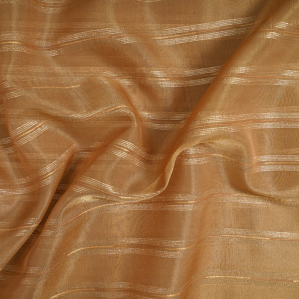 Golden Color Zari Striped Viscose Tissue Fabric
