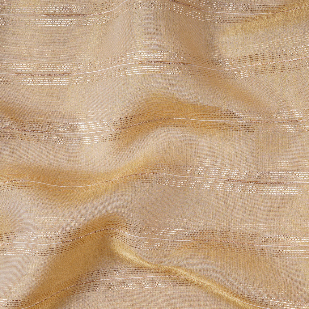 Light Golden Color Zari Striped Viscose Tissue Fabric