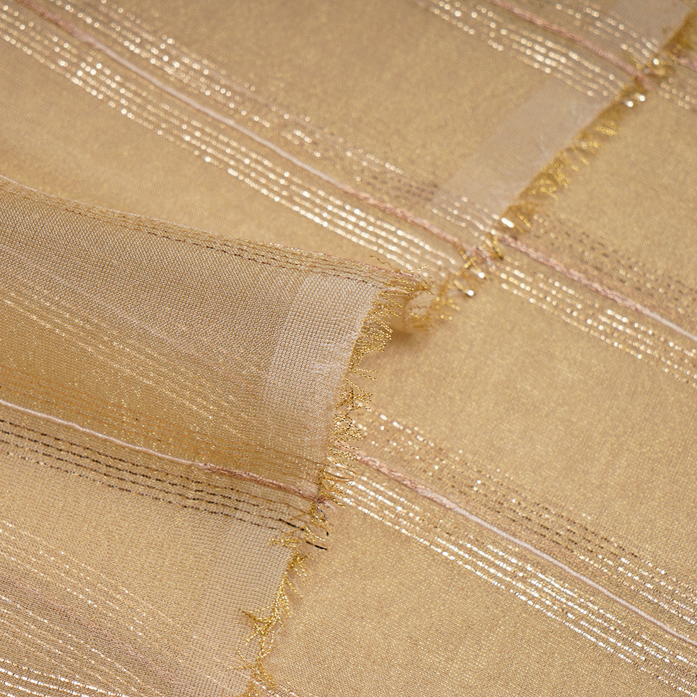 Light Golden Color Zari Striped Viscose Tissue Fabric