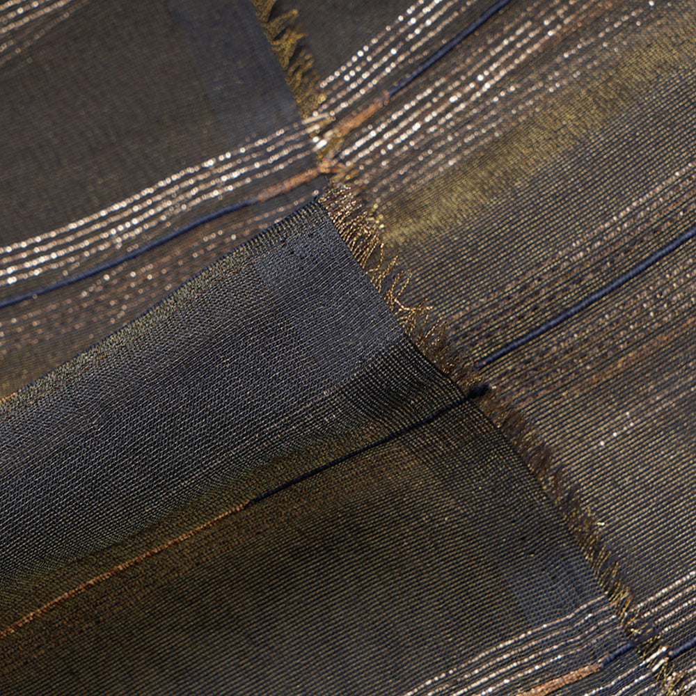Dark Grey Color Zari Striped Viscose Tissue Fabric