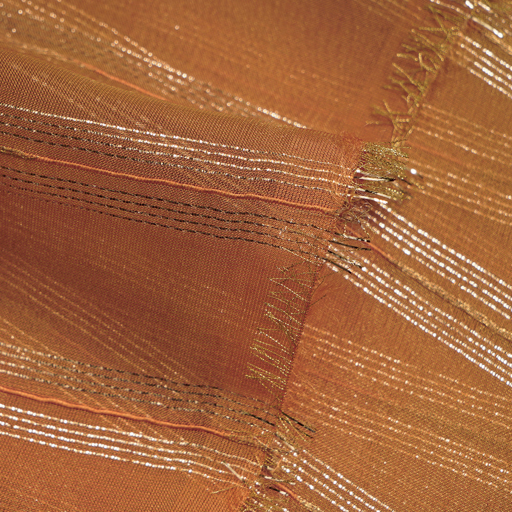 Mustard Color Zari Striped Viscose Tissue Fabric