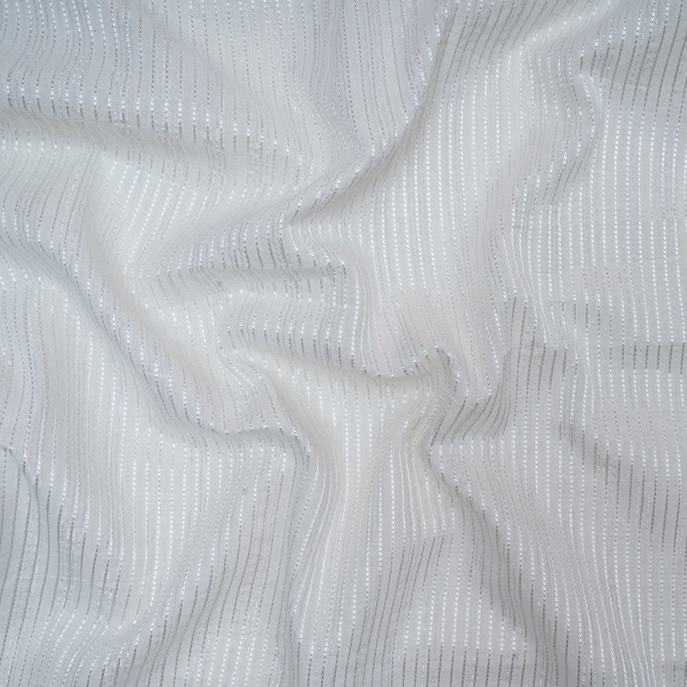 White Color Embroidered Plain Cotton Fabric With Lurex Striped