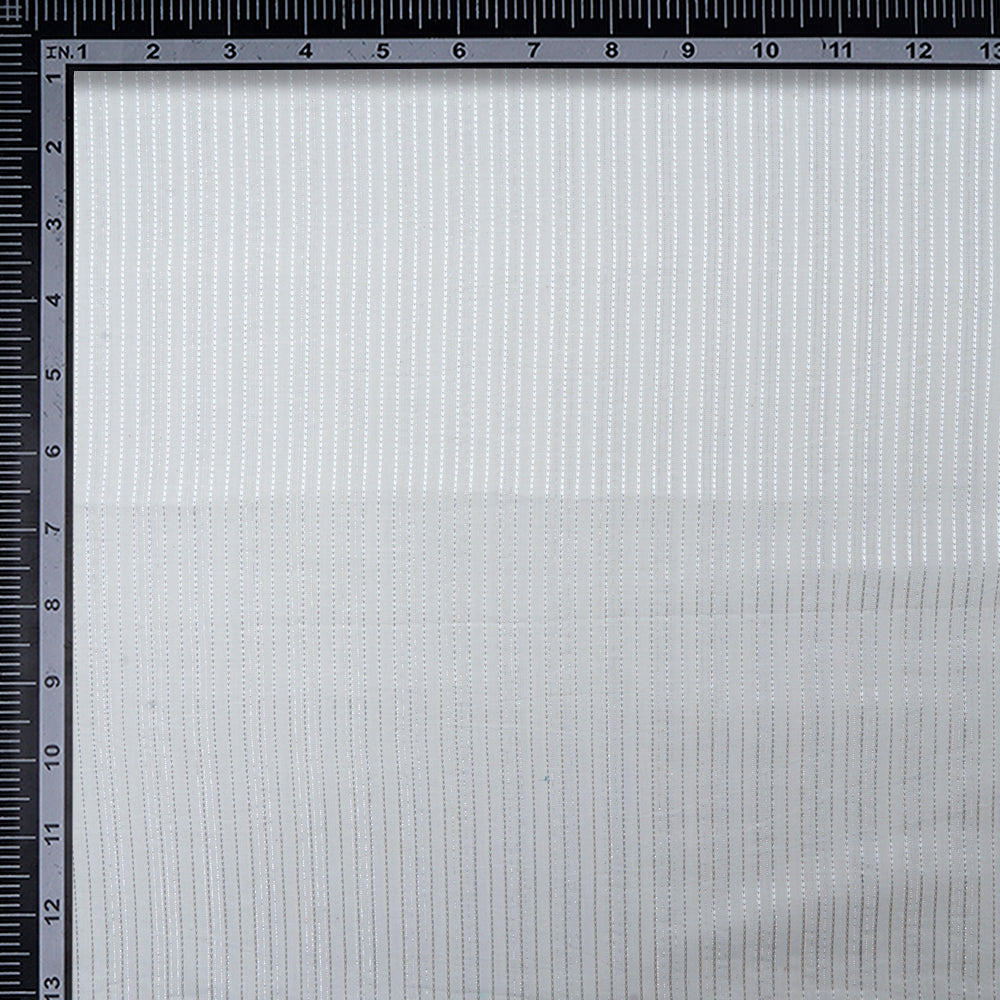 White Color Embroidered Plain Cotton Fabric With Lurex Striped