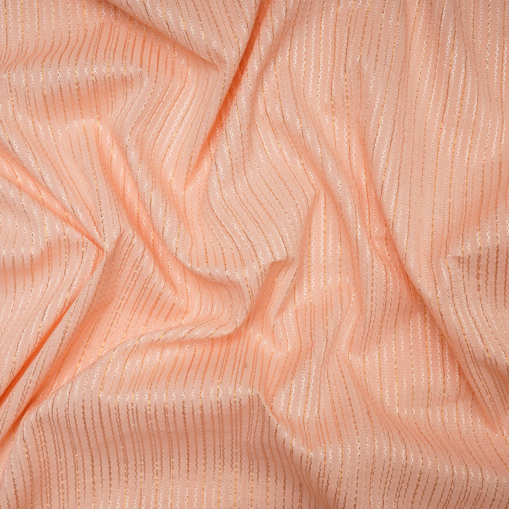 Pink Color Embroidered Plain Cotton Fabric With Lurex Striped