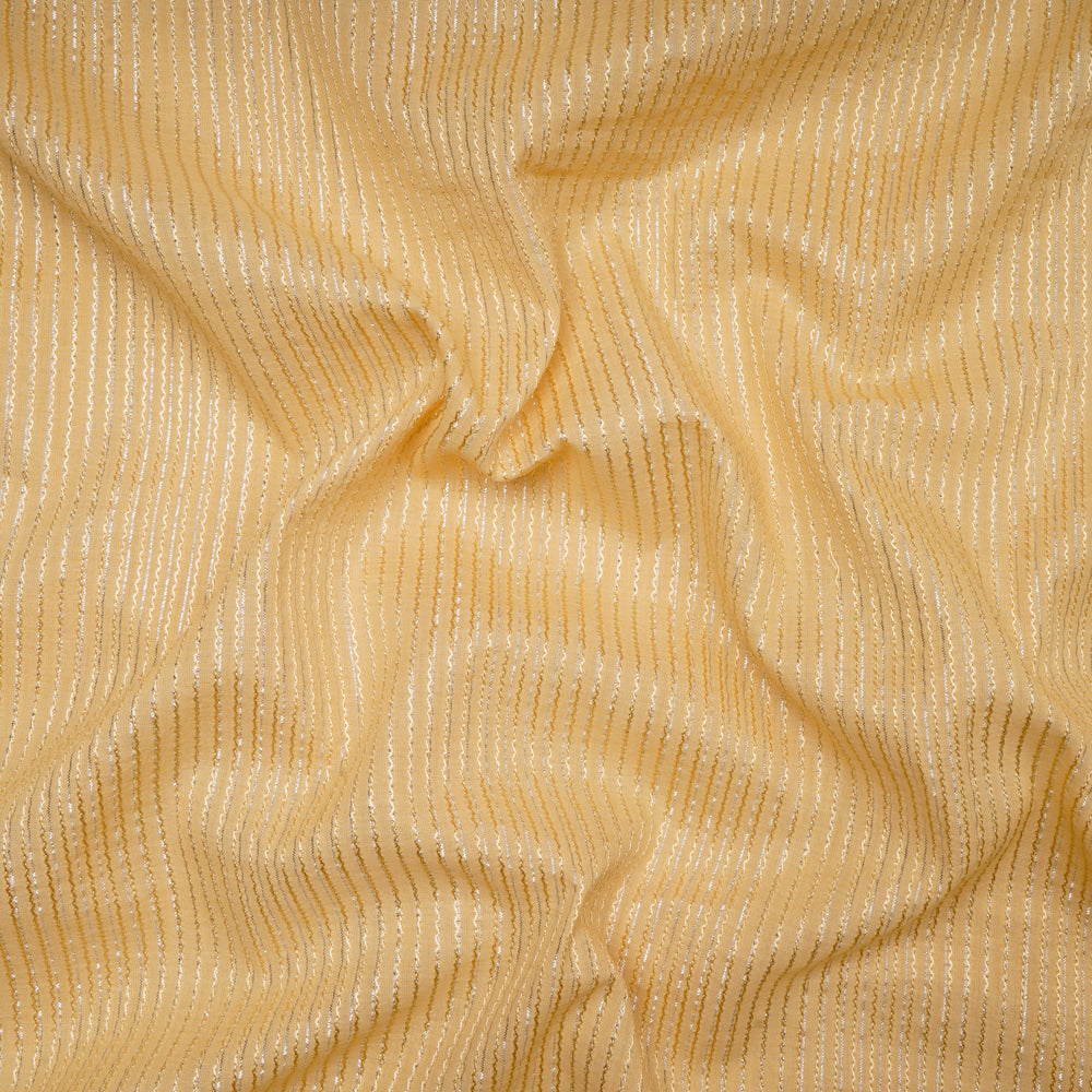 Peach Orange Color Embroidered Plain Cotton Fabric With Lurex Striped