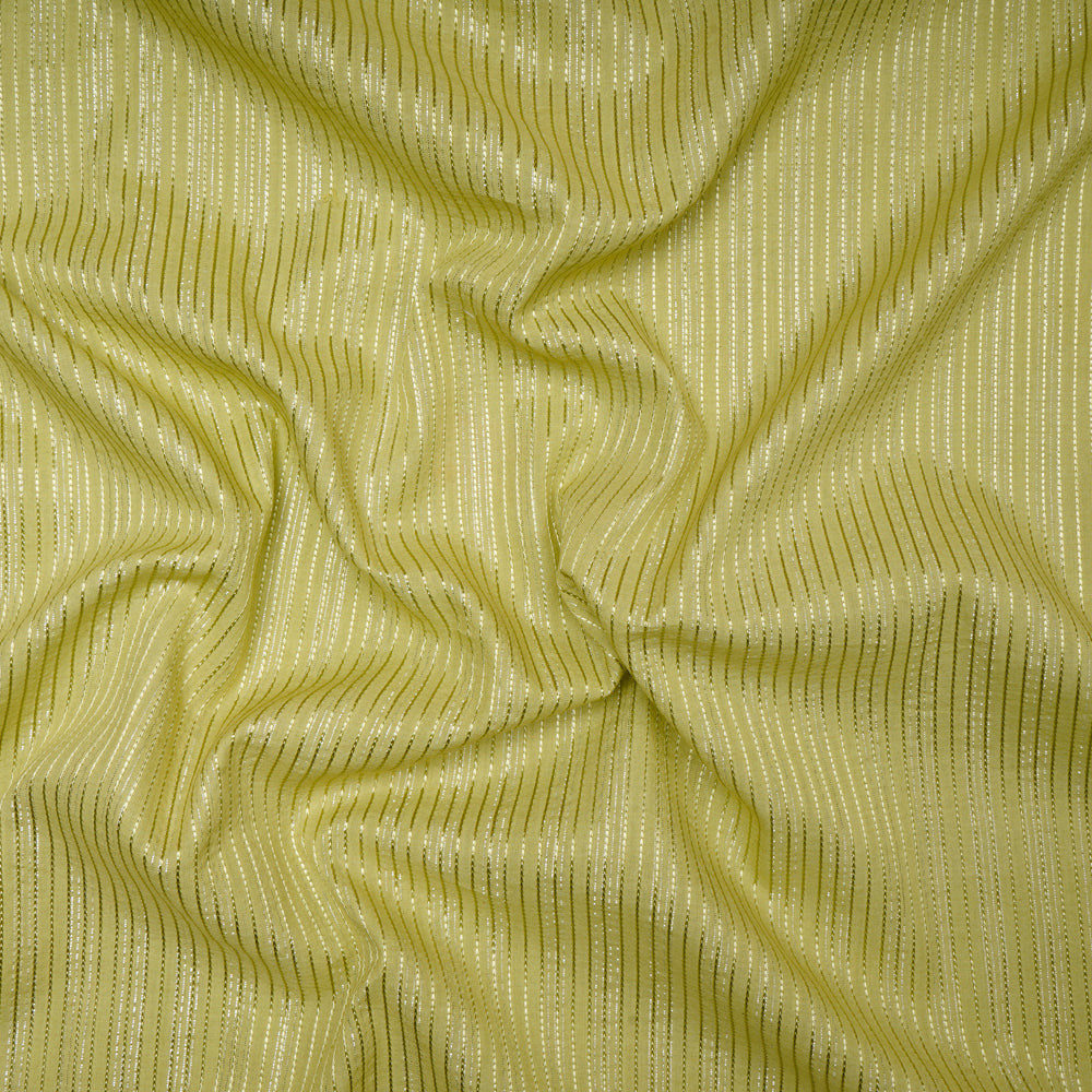 Green Color Embroidered Plain Cotton Fabric With Lurex Striped