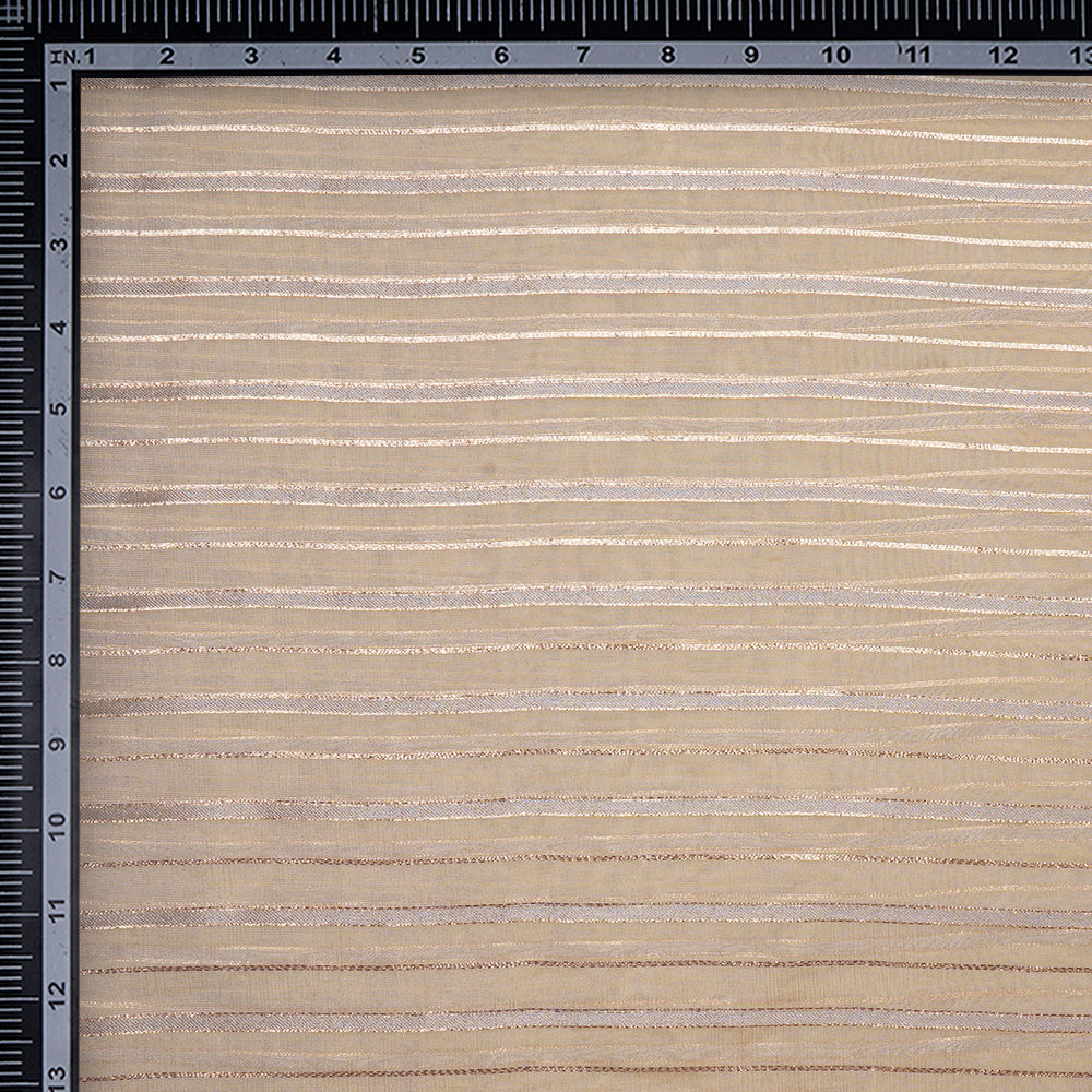 Cream-Gold Stripe Pattern Fancy Viscose Organza Tissue Fabric