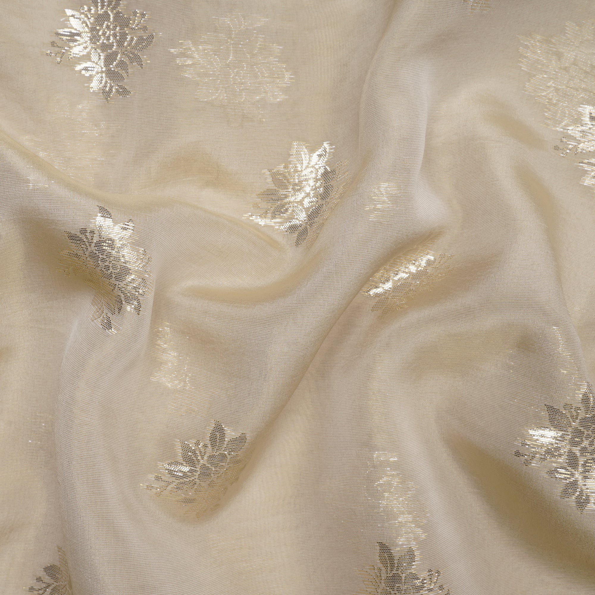 Gold Floral Motif Pattern Viscose Jacquard Organza Tissue Fabric