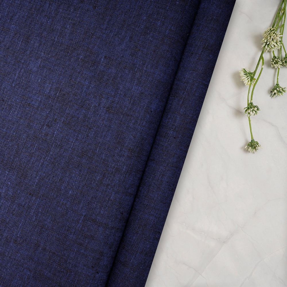 Blue Color Pure Linen Fine Count Yarn Dyed Fabric