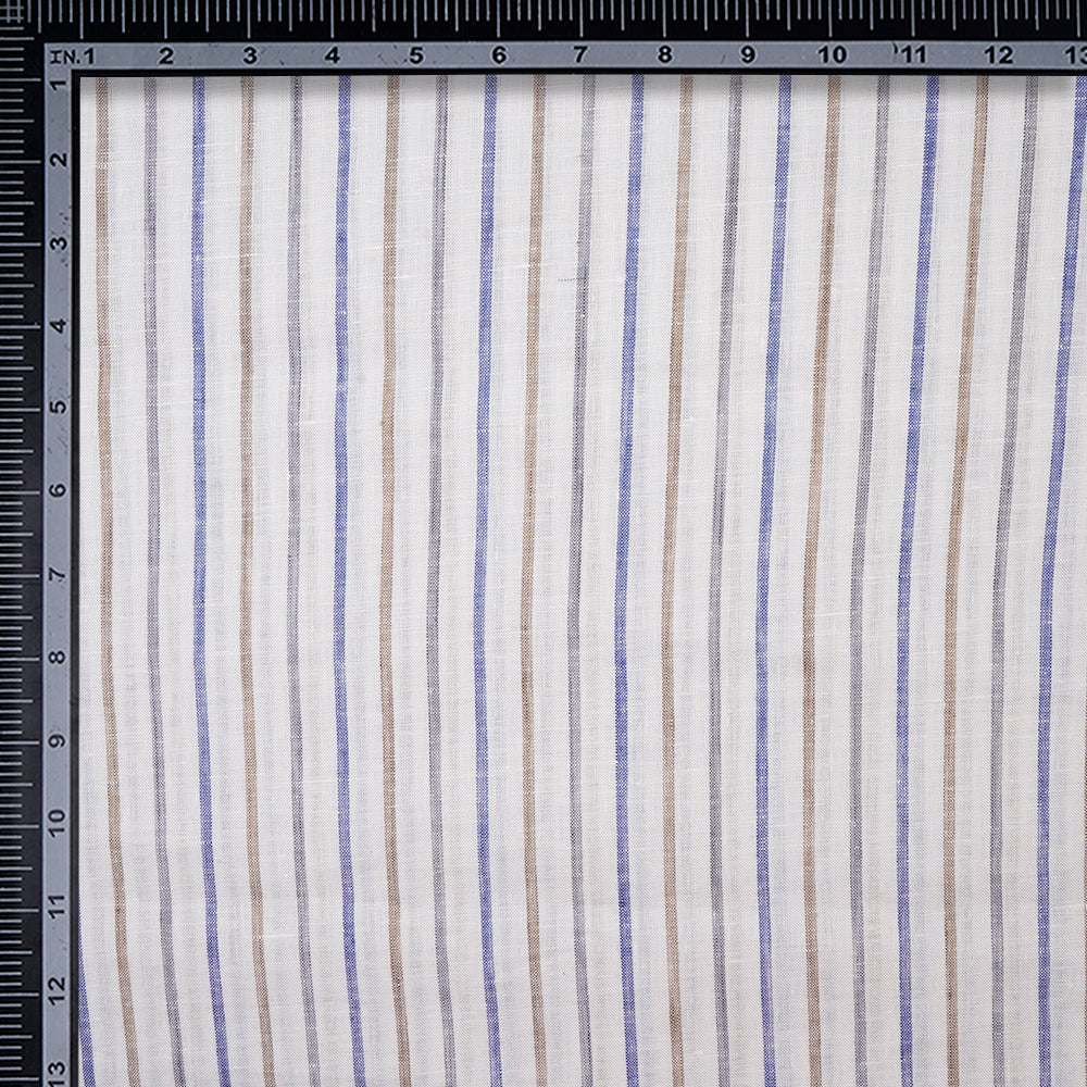 White Striped Pattern Yarn Dyed Pure Fine Linen Fabric