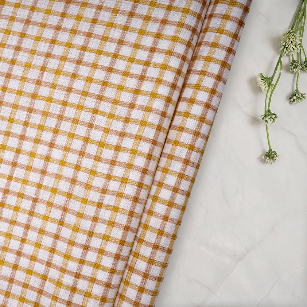 White Brown Check Pattern Yarn Dyed Fine Linen Fabric