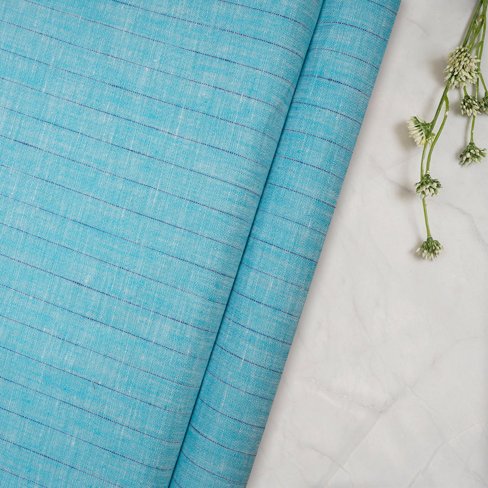 Light Blue Striped Pattern Yarn Dyed Fine Linen Fabric