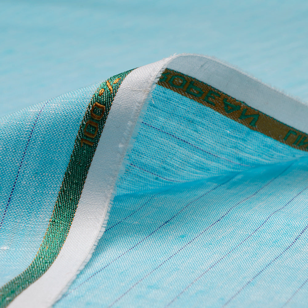 Light Blue Striped Pattern Yarn Dyed Fine Linen Fabric
