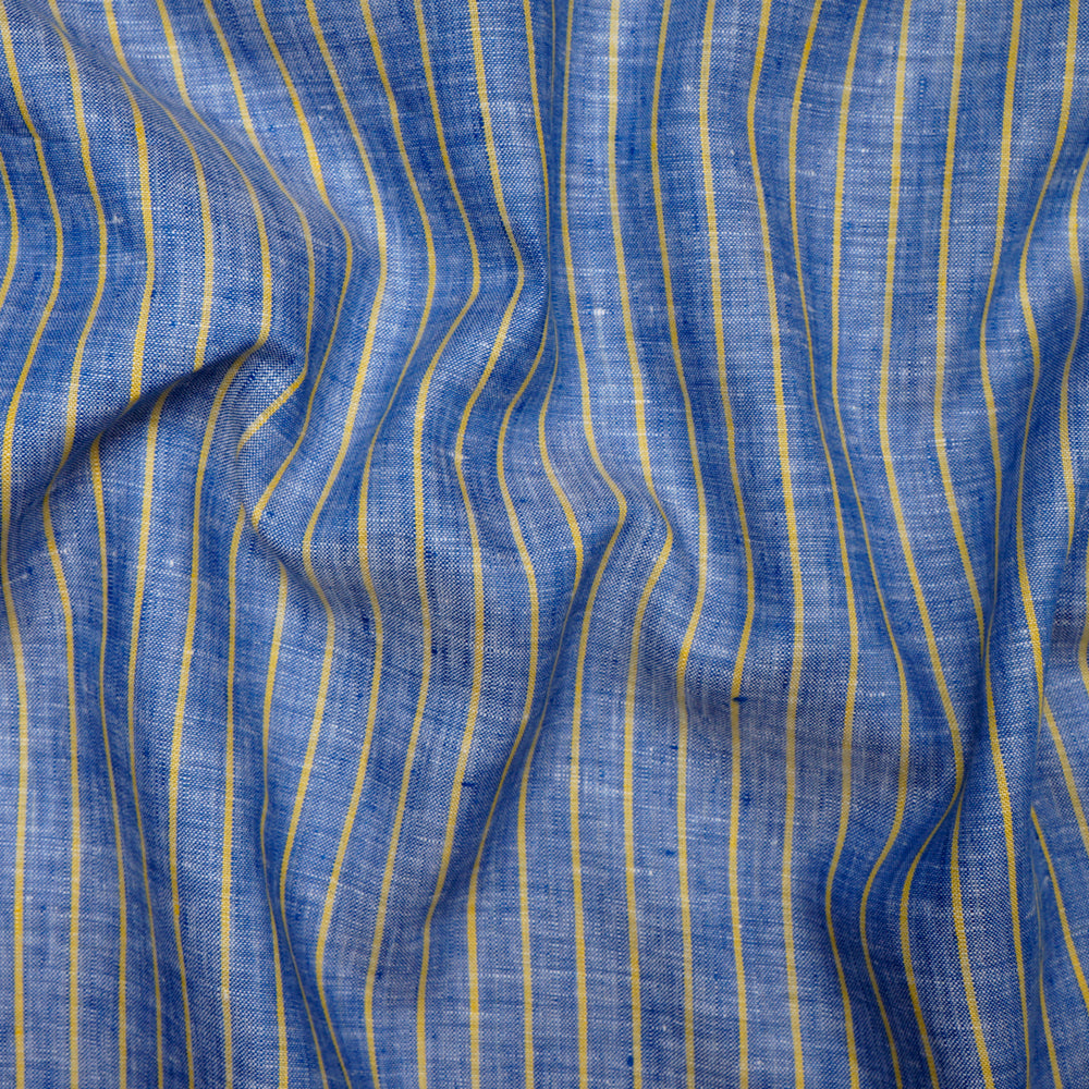 Ice Blue Striped Pattern Yarn Dyed Fine Linen Fabric