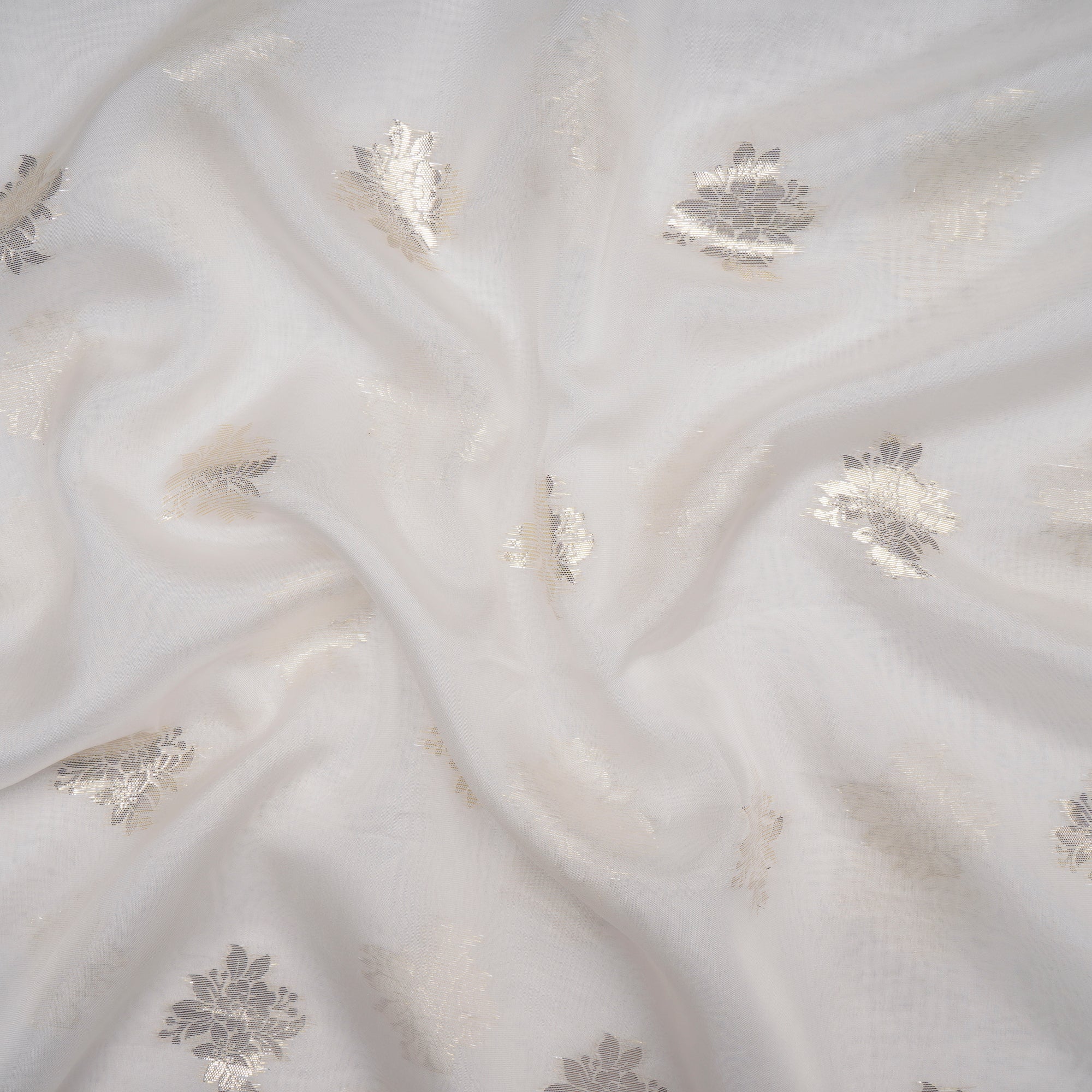 White Dyeable Floral Pattern Fancy Viscose Organza Gold Jacquard Fabric