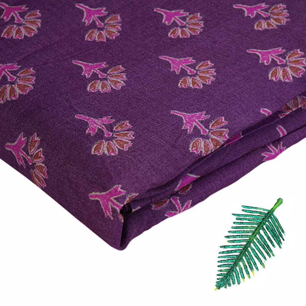 Purple Color Printed Natural Silk Fabric