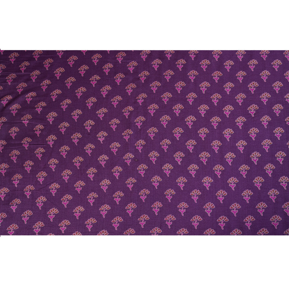 Purple Color Printed Natural Silk Fabric