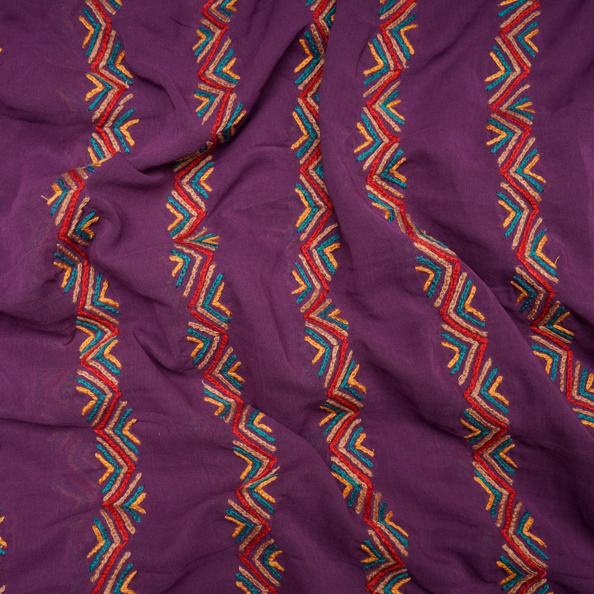 Purple Stripe Pattern Thread Embroidered Cotton Voile Fabric