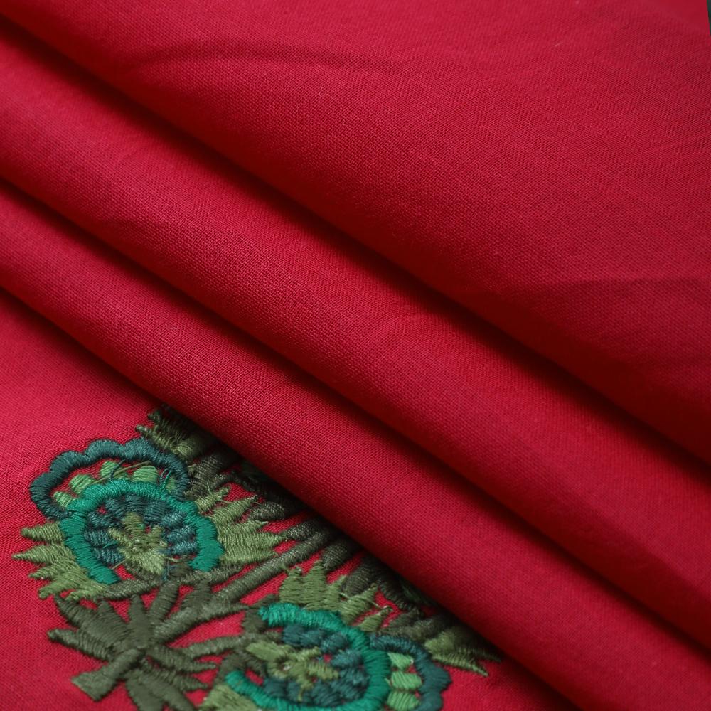 Pink-Green Color Embroidered Cotton Voile Fabric
