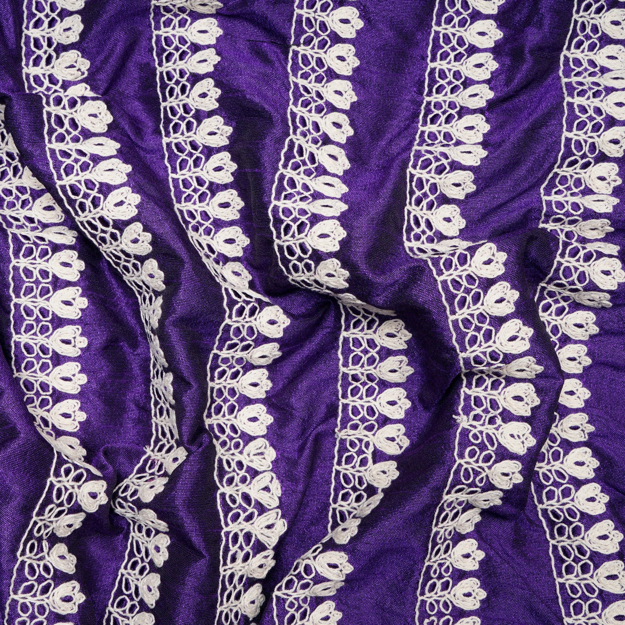Purple Color Embroidered Border Design Polyester Fabric