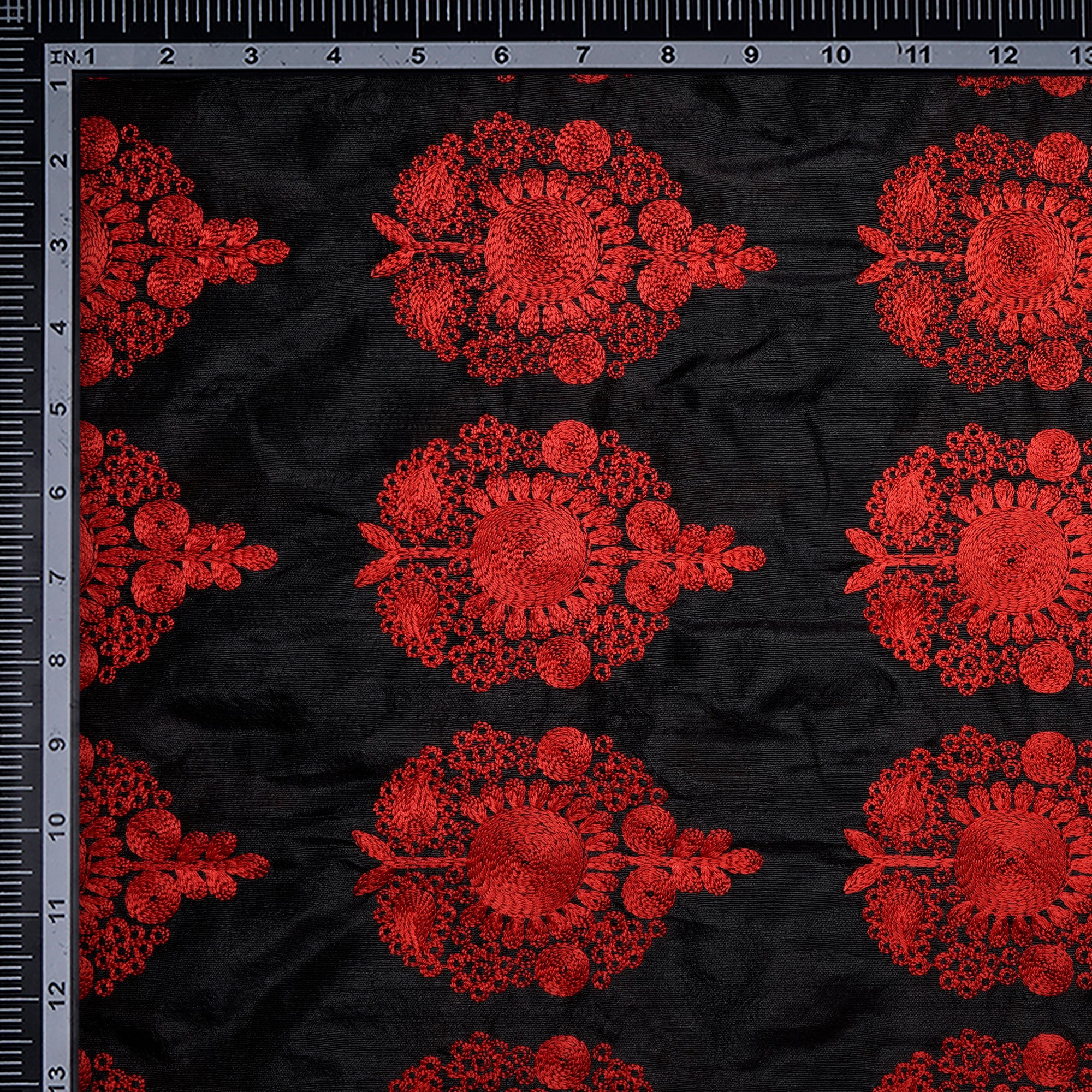 Red Color Embroidered Polyester Fabric