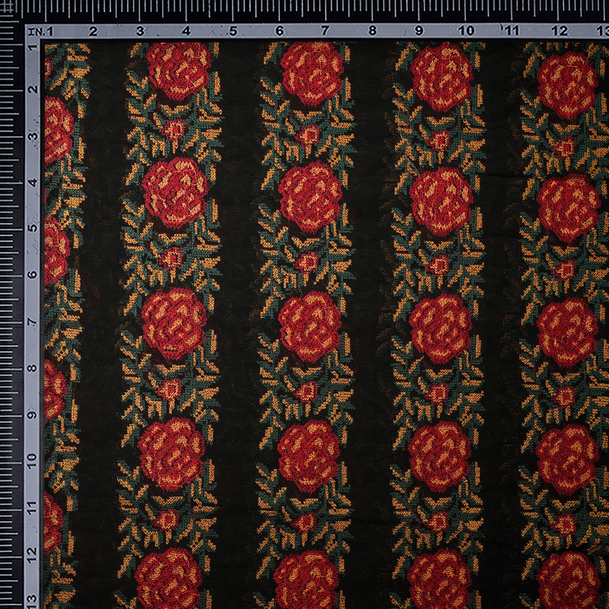 Black Floral Pattern Thread Embroidered Nylon Net fabric