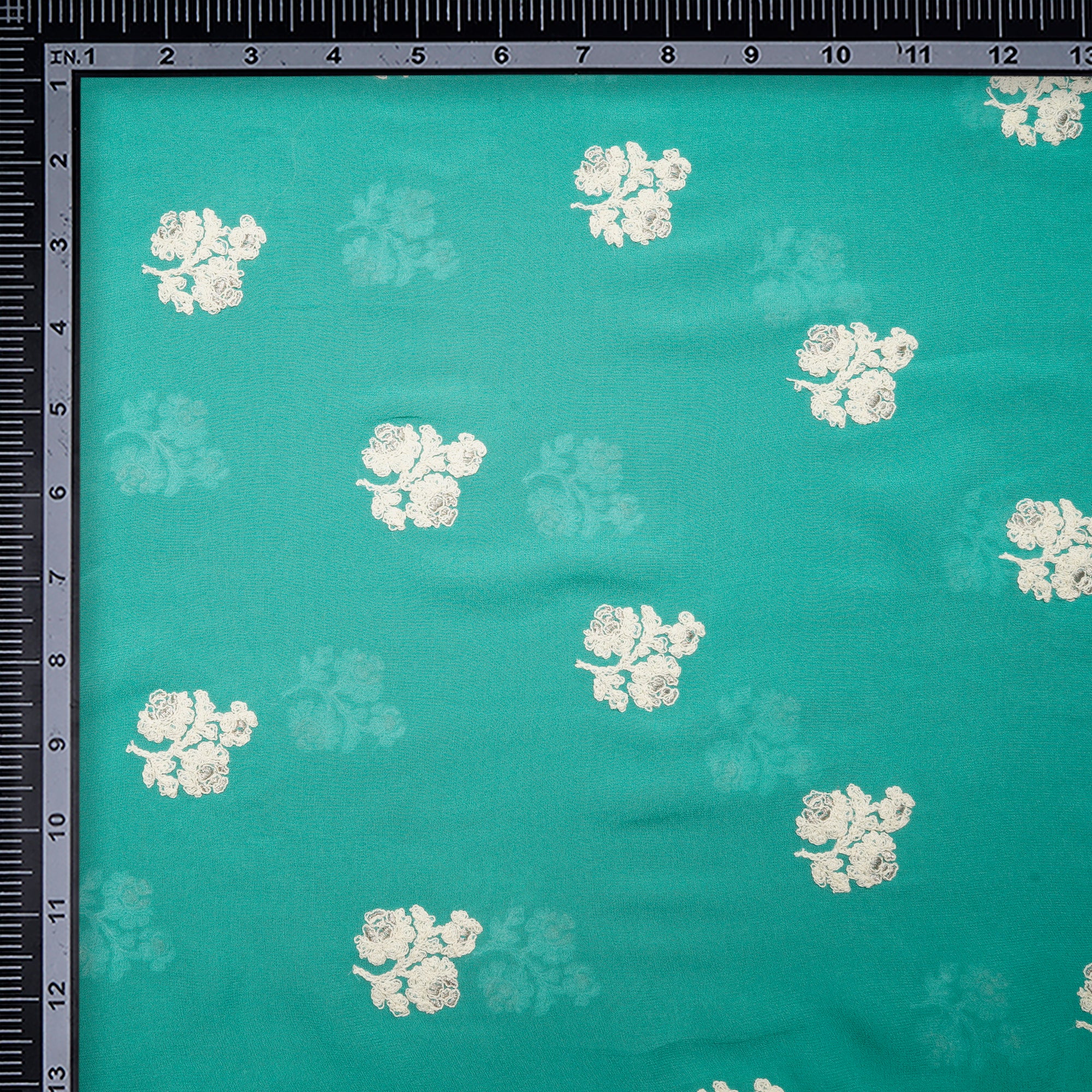 Aqua Green Color Embroidered Georgette Silk Fabric