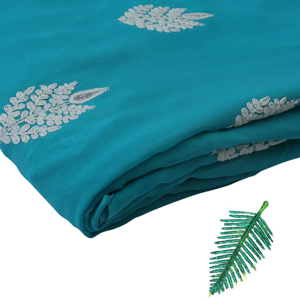 Sea Green Color Embroidered Georgette Silk Fabric