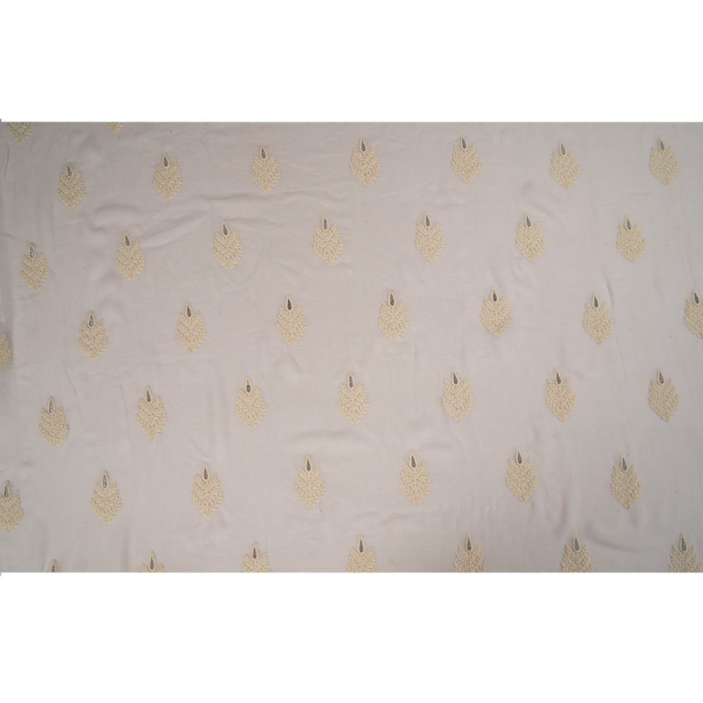 Off White Color Embroidered Georgette Silk Fabric