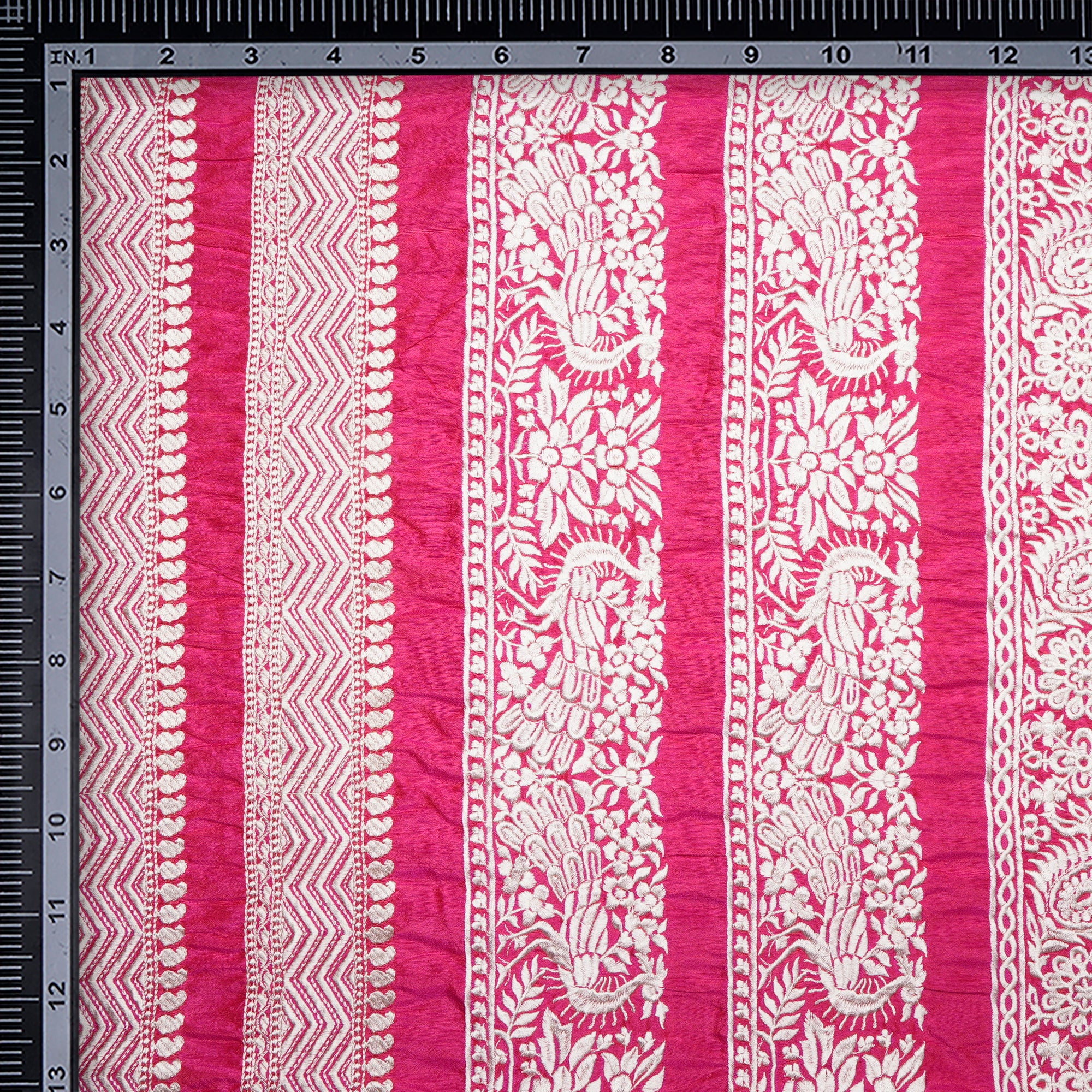 Pink Color Embroidered Border Design Polyester Fabric