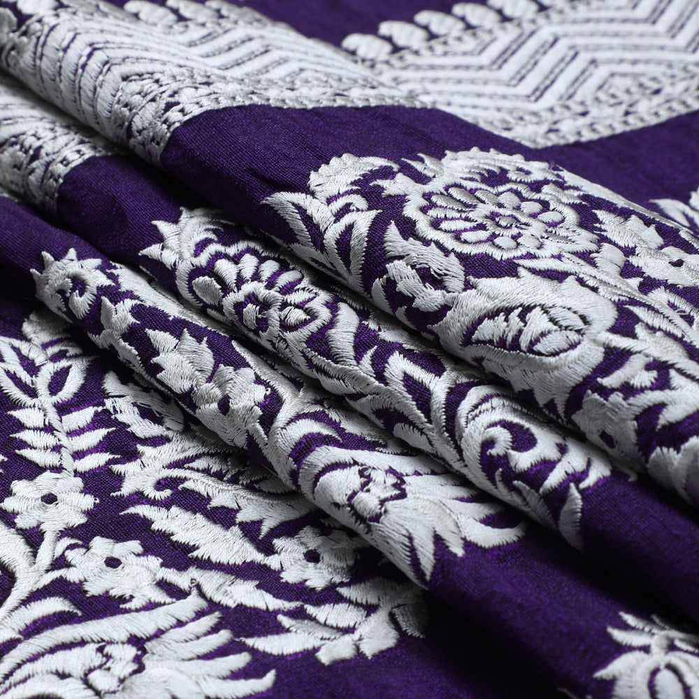 Purple Color Embroidered Polyester Fabric