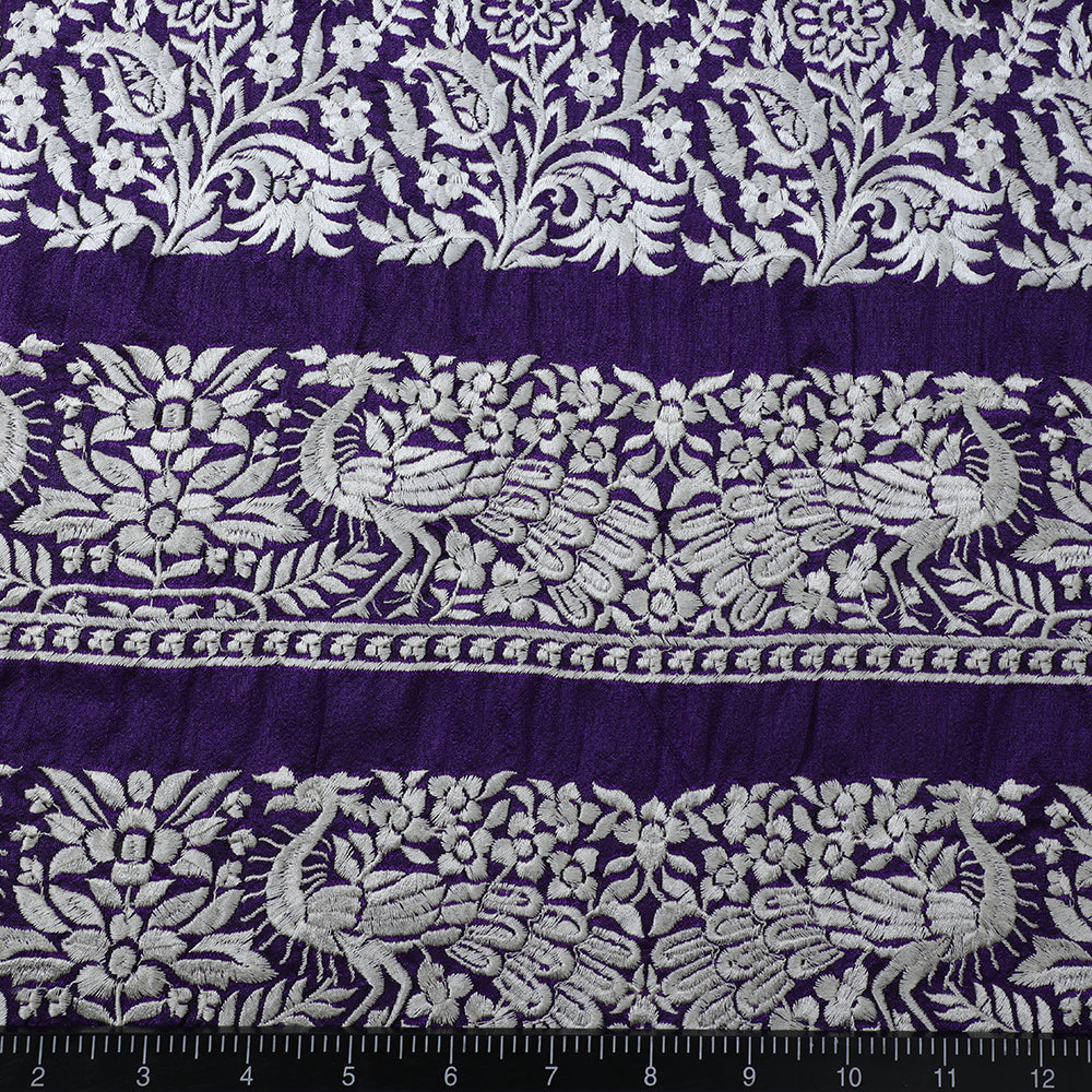 Purple Color Embroidered Polyester Fabric