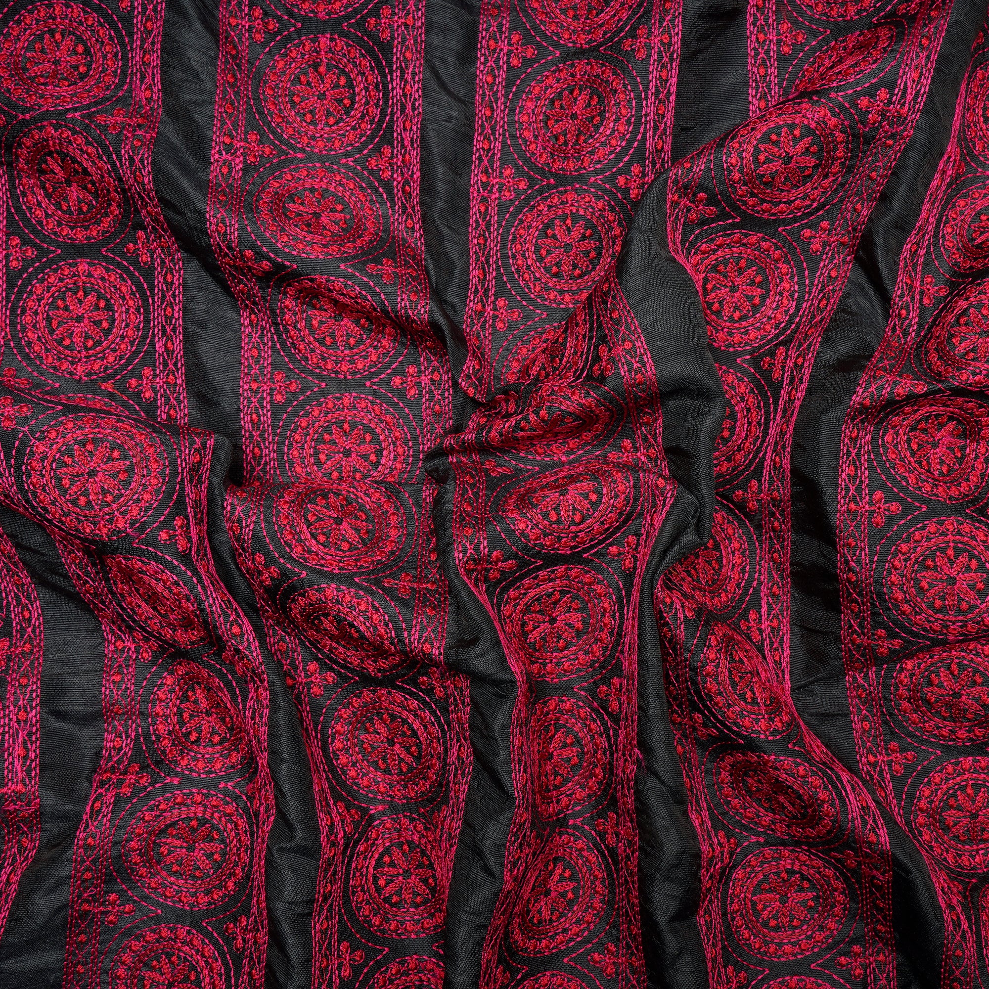 Black-Red Color Embroidered Polyester Fabric