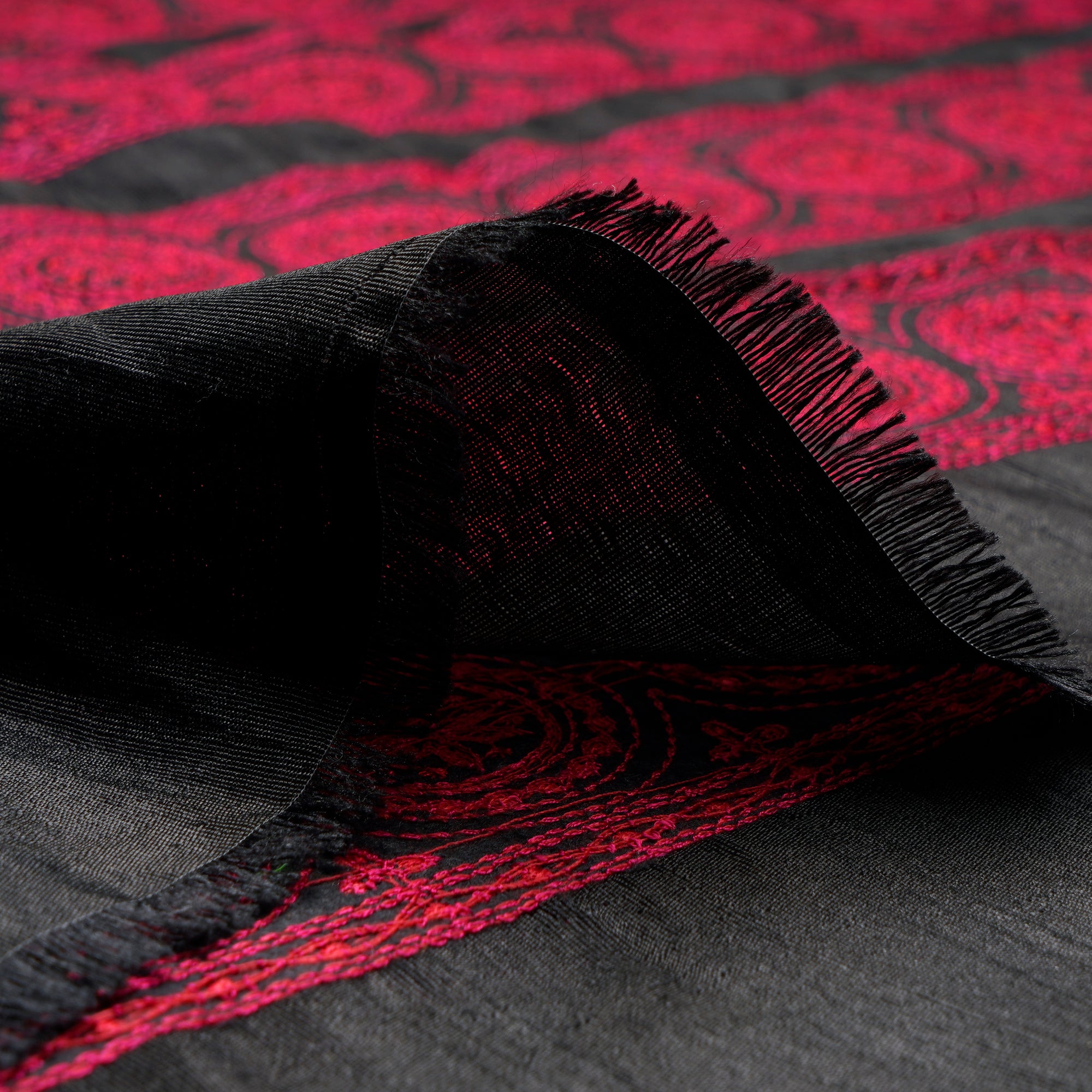 Black-Red Color Embroidered Polyester Fabric