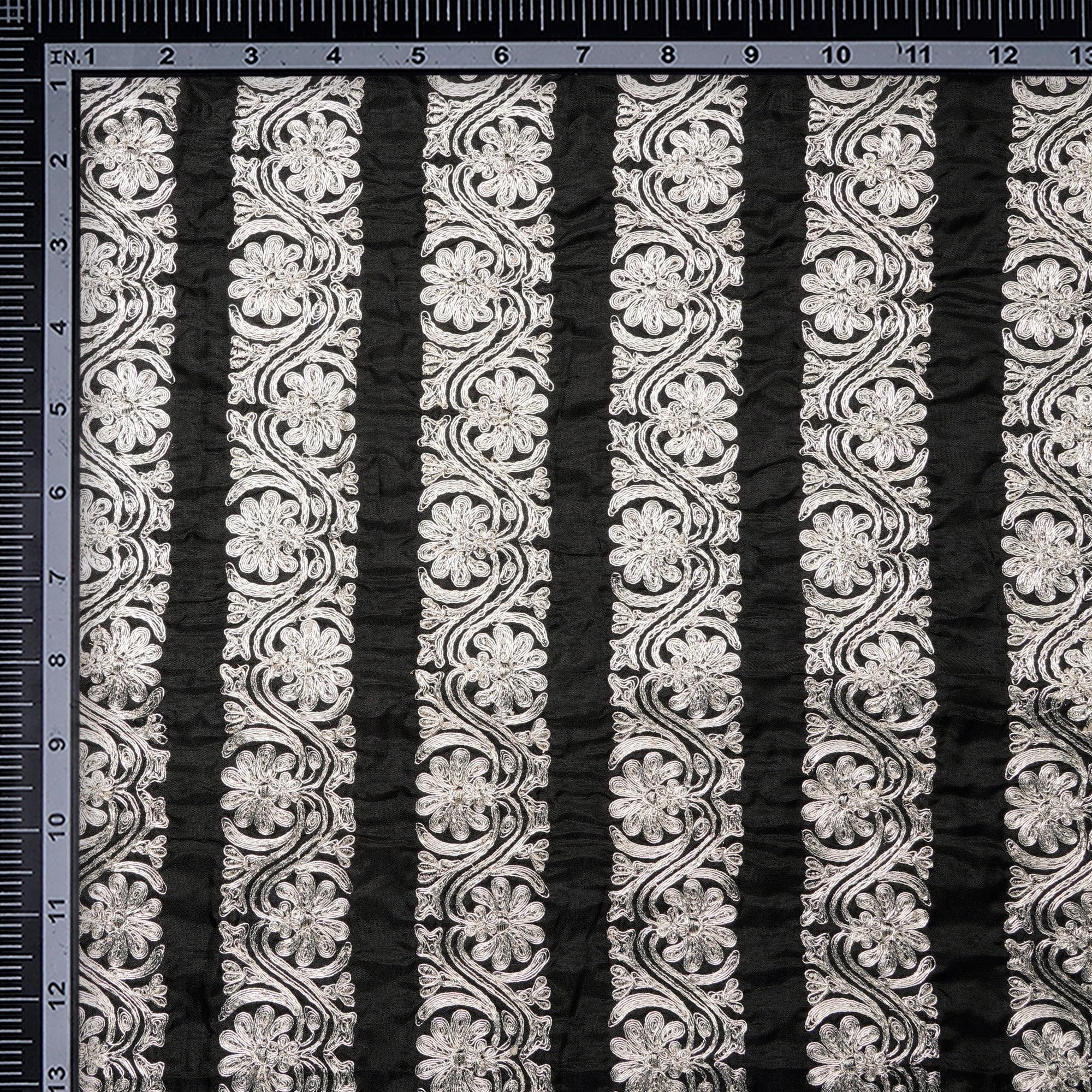 Black-Silver Color Embroidered Polyester Fabric