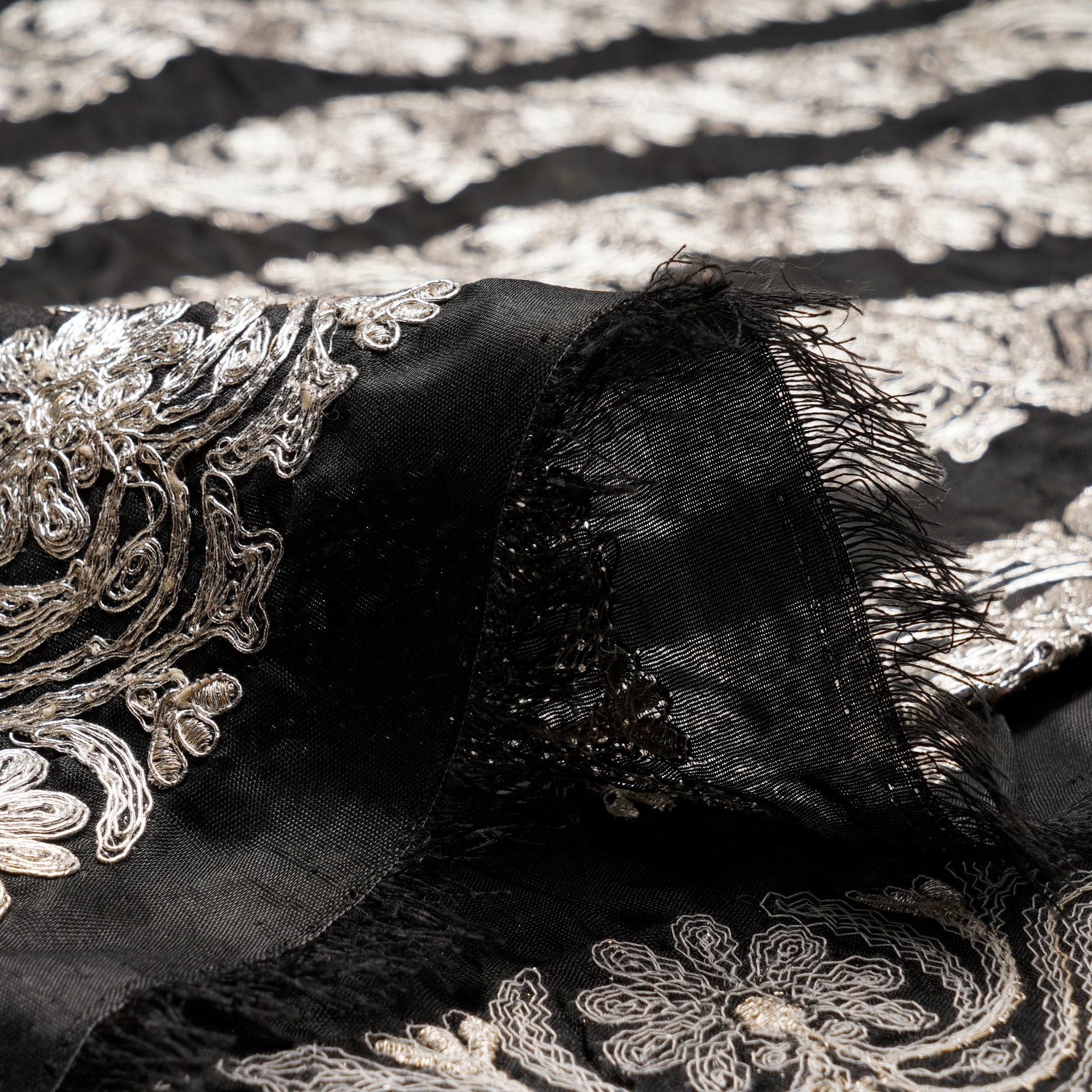 Black-Silver Color Embroidered Polyester Fabric