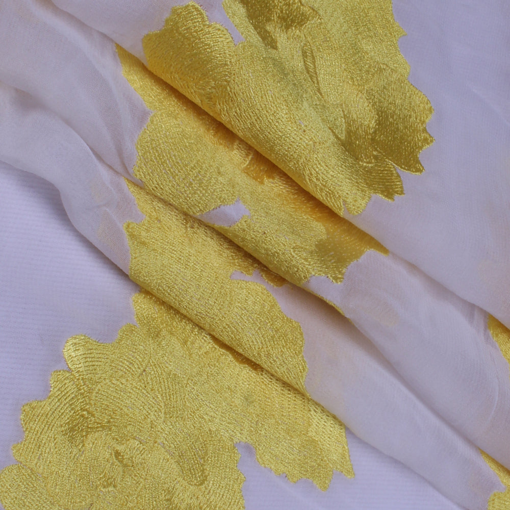 Yellow Color Embroidered Georgette Silk Fabric