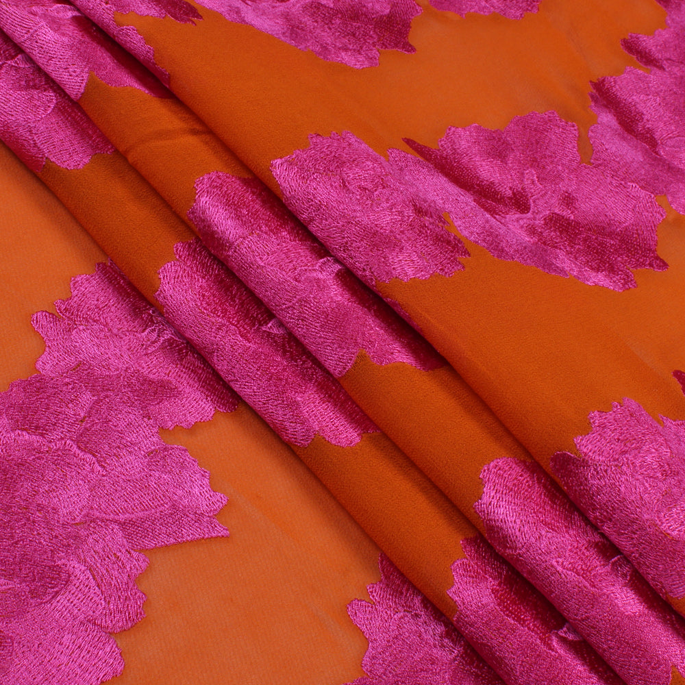 Pink-Orange Color Embroidered Georgette Silk Fabric