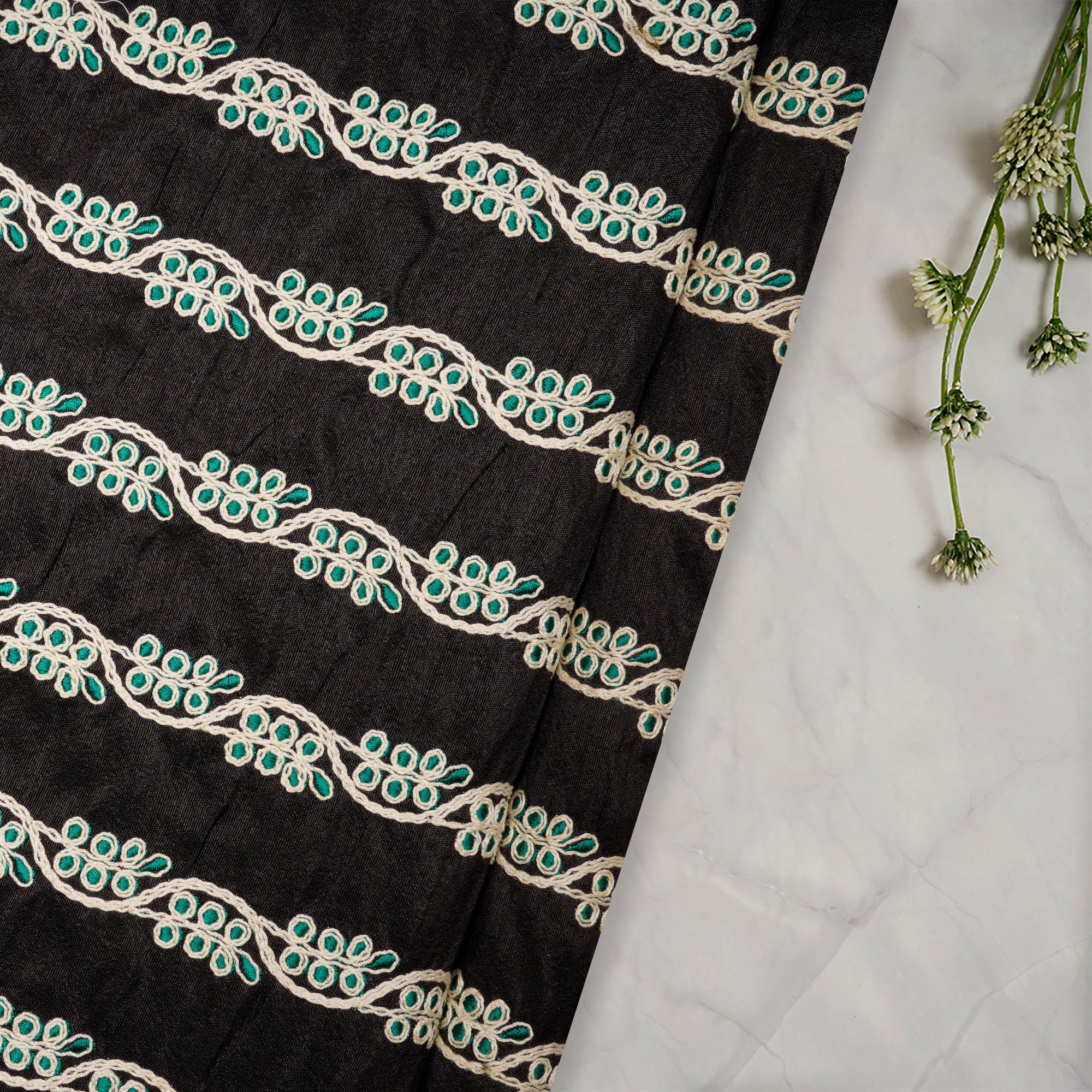 Black Color Embroidered Polyester Fabric