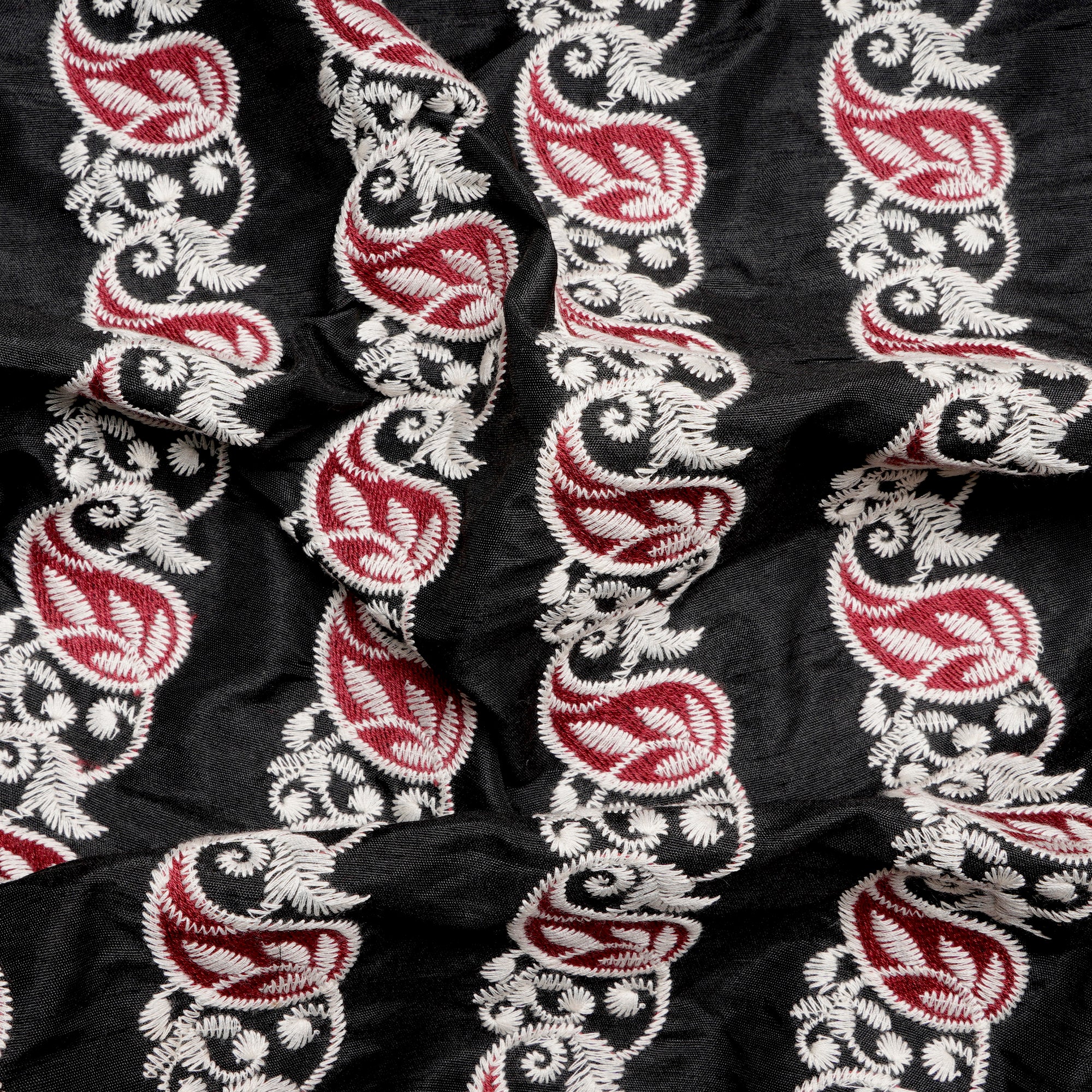 Black-White Color Embroidered Polyester Fabric